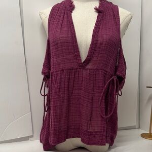 Free People One Purple Gauze Cold Shoulder Side Tie Blouse. Size XS.